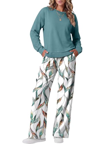 WIHOLL Long Sleeve Sweatshirt Wide Leg Pants Set