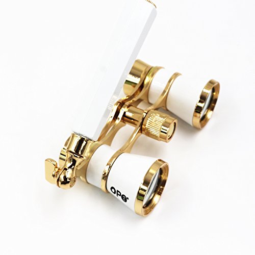 Opera Glasses Compact Binoculars for Theater Horse Racing Classical Lady Gift 3X25 White with Gold Removeable Handle