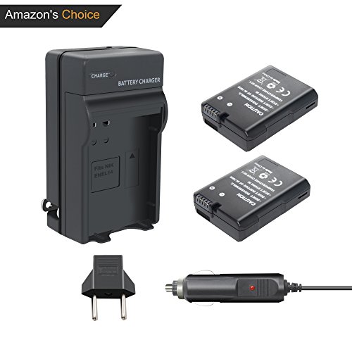 Nikon Battery EN-EL14 EN-EL14A-TURPOW 2 Pack 1500mAh Nikon EN-EL14 EN-EL14a Battery and Charger for Nikon D3100 D3200 D3300 D5100 D5200 D5300 D5500 DF Coolpix P7000 P7100 P7700 P7800 DSLR Camera