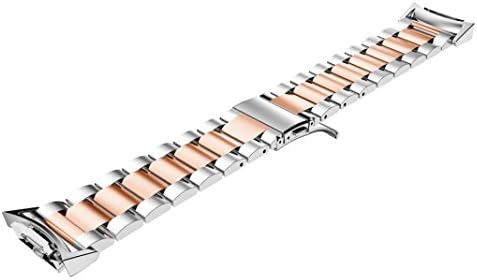 MotionX Stainless Steel Watch Strap Band and Silver Connector Metal Adapter for Samsung Smart Watch Gear S2 RM-720 (Rose gold)