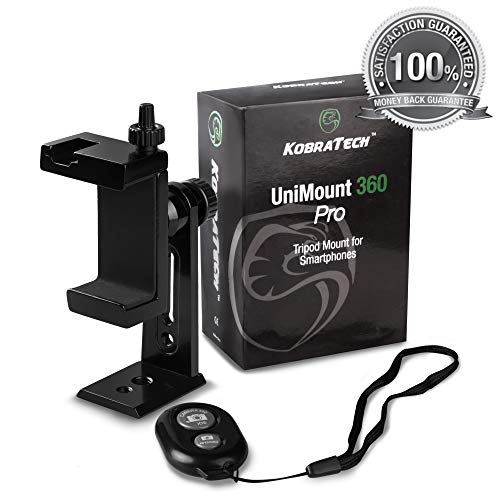 KobraTech Metal Cell Phone Tripod Mount - UniMount 360 Pro Heavy Duty iPhone Tripod Mount with Remote