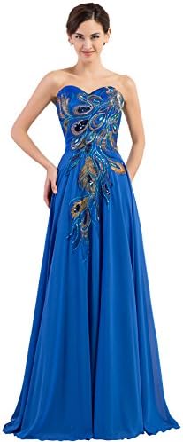Edith Windsor Women's Strapless Peacock Embroidered Chiffon Evening Dress XX-Large Royal Blue