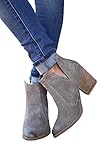 FISACE Womens Cute Cowboy Bootie Closed Toe Slip On Stacked Low Heel Western Ankle Boot