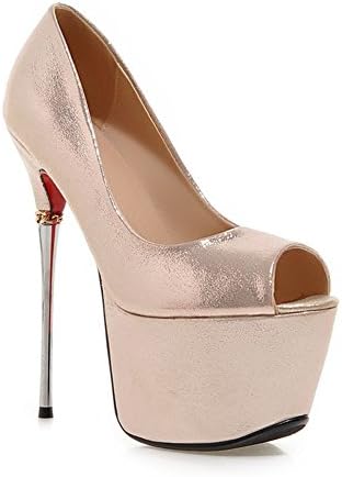 VASHOP Women's Peep Toe High Heel Platform Pumps Patent-leather Party Wedding Shoes,Gold/9.5