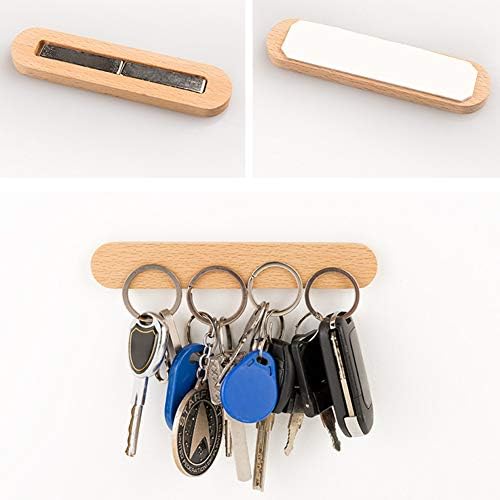 Magnet Key Hook Strong Magnetic Key Holder Wooden Suction Storage Hanger Organizer Home Supplies No Drilling(10cm,Beech)
