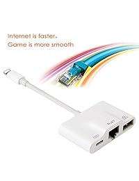 Uwecan RJ45 Ethernet Network Lan Wired Adapter for iPhone iPad,3 in 1 Ethernet Adapter & charging & OTG USB Camera Reader Adapter,Support iOS 10.0 or Above