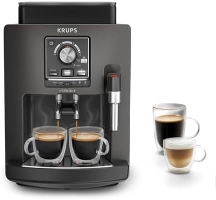 Harmony, Máquina de Café Super Automática, 4 Bebidas de Café e Leite, Espumador de Leite, Limpeza Automática, Função Dupla Chávena, Compacto, Cor Carvão, EA508BE0