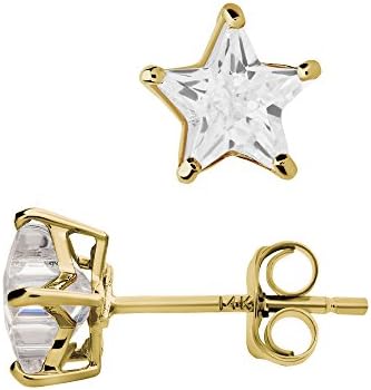14K Yellow Gold Basket Set Star-Shaped CZ Cubic-Zirconia Solitaire Stud Earrings 4, 5, 6 MM