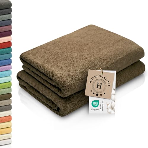 ZOLLNER 2er Set Duschtücher - weiche und saugstarke Handtücher - waschbar bis 95°C - Baumwolle - 70x140 cm in braun