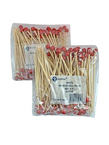 image for KingSeal Bamboo Wood Cocktail Picks, 4.5 Inches, Red Ball Head, Perfec