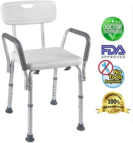 JYKOO Shower Chair with Back, Medical Tool-Free Assembly Spa Bathtub Shower Lift Chair, Portable Bath Seat, Adjustable Shower Bench, White Bathtub Lift Chair with Arms [Energy Class A]