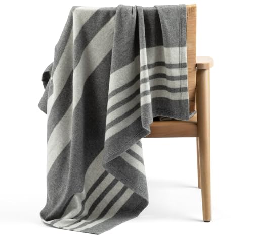 100% Cashmere Throw Blanket for Couch & Bed 74"x55" Gray Stripe