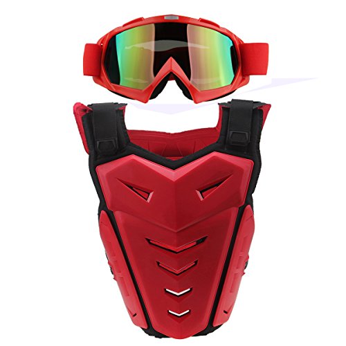 Chest Back Protector with Goggles,POSSBAY Motorcycle Gear Armor Glasses Set XXL Red for Scooter Motocross Dirt Bike Skiing Riding Cycling Skating