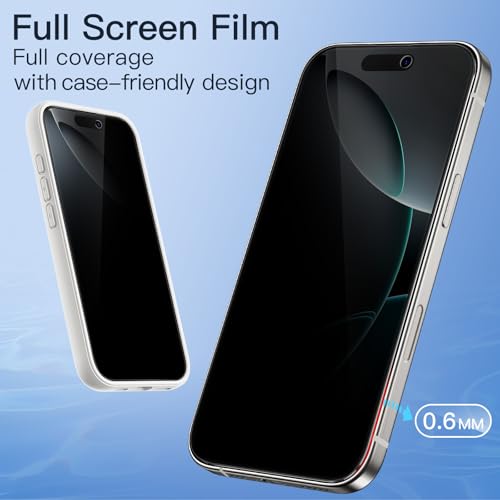 JETech Privacy Screen Protector Full Coverage for iPhone 16 Pro 6.3 Inch, Black Edge Tempered Glass Anti-Spy with Easy Installation Frame, 2 Pack
