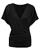 Zeagoo Women's Summer Batwing Sleeve V-Neck Wrap Front Drape Top,Black,Large