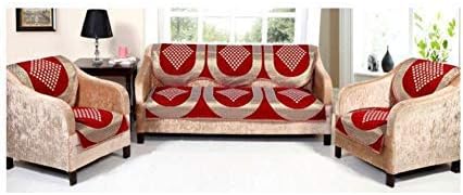 Elohim 5 Seater Sofa Cover Diamond Cotton with Attractive Design Along with Chair Cover (RED)