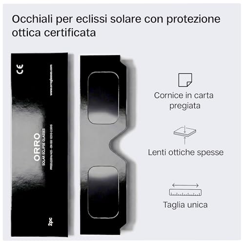 ORRO Solar Eclipse Glasses 37 mm, Pack of 2/6/12/50, Black, Certified Eye Protection, Tested EN ISO 12312-2:2015, CE Marking for Direct Solar Observation - Classic Fit
