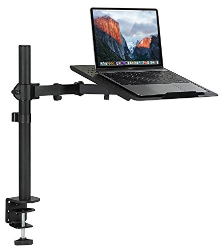 Mount-It! MI-4352LT Laptop Notebook Desk Stand Mount, Full Motion Height Adjustable Holder, Articulating Vented Platform for Cooling, Fits up to 17 Inch Computers, Clamp Mounting, 22 Lb Capacity Black