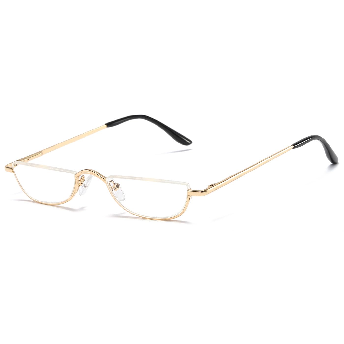 ABETOS Half Moon Reading Glasses Half Frame Semi Rimless Metal Strong Eyewear Spring Hinge Clear Lens Lightweight Fashion Computer Readers for Men Women, Gold 1.75