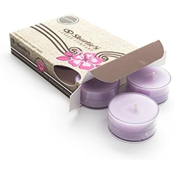 Pure English Lavender Tealight Candles - Highly Scented with Essential & Natural Oils - 6 Purple Hand Poured Tea Lights - Clear Container for Beautiful Candlelight - Flower & Floral Collection