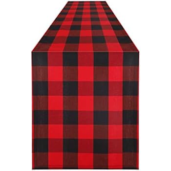 Syntus 14 x 108 inch Buffalo Check Table Runner Cotton-Polyester Blend Handmade Black and Red Plaid for Family Dinner, Outdoor or Indoor Parties, Thanksgiving, Christmas & Gathering