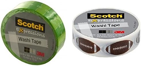 Football and Yard-line Washi Decorative Masking Tape, Set of 2, Japanese Paper, Repositional, Multi-Purpose - Great for Scrap Booking, DIY Arts and Crafts, Journals, Wall Decor