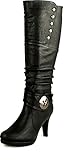 Top Moda Womens Win-45 Knee High Round Toe Slouched High Heel Boots