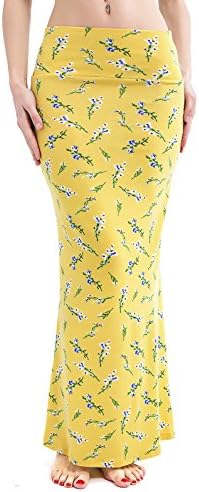 Deeyomi Women's High Waist Knit Casual Fold Over A-Line Maxi Skirt