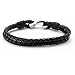 Three Keys Jewelry Mens Genuine Leather Braided Bracelet with Stainless Steel Clasp Leather Braided Bangle for Men Black High Polish