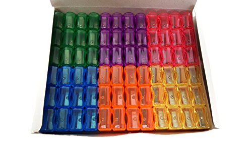 Pencil Sharpeners For Kids with Removable Neon Colored Lids (72 Pack)
