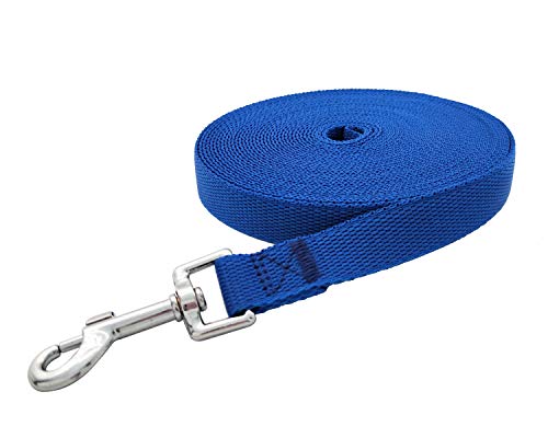 Nylon Training Dog Leash for Small Medium Large Dogs, 15ft 20ft 30ft 50ft Long Leash Dog/Puppy Lead for Obedience Recall Training, Camping (15ft, Blue)