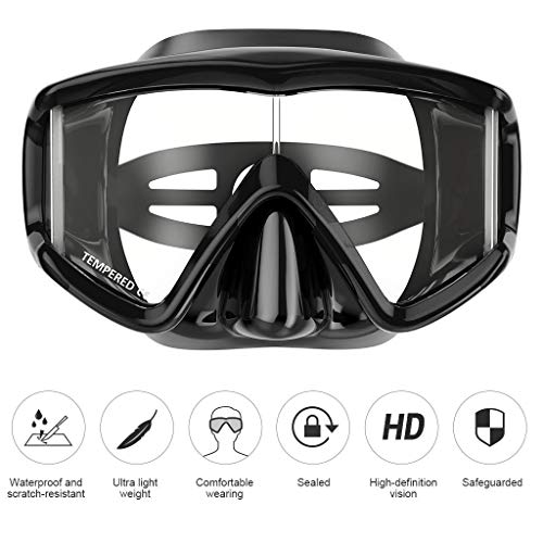 ENKEEO Dive Mask Wide 180 Degree Vision Snorkeling Lens for Adults and Children in Diving, Scuba and Swimming (Black) - Thumbnail 2