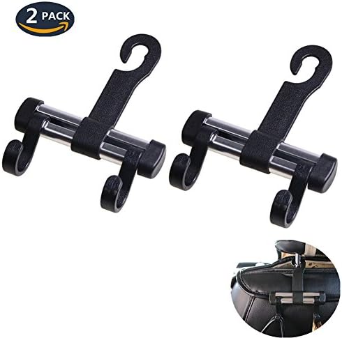 2 Pack Car Seat Hooks, Universal Vehicle Hook Strong and Durable Backseat Headrest Hanger for Umbrella, Handbags, Purse, Grocery Bag, Plastic Bags and More