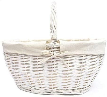 topfurnishing Strong Oval Wicker Easter Egg Shopping Picnic Hamper Storage Basket With Handle[Medium 37x28x34cm,White]
