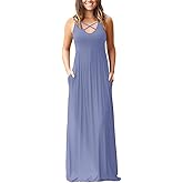 LILBETTER Women's Sleeveless Racerback Loose Plain Maxi Dresses Casual Long Dresses with Pockets