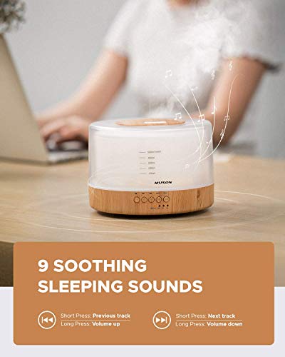 Aroma diffuser 500ml Diffusor Sound Machine Combo Diffusor für Aromatherapie Duftendes Öl Cool Mist Luftbefeuchter mit natürlicher Klangmusik und warmem Nachtlicht, wasserloses Auto aus, Weiß