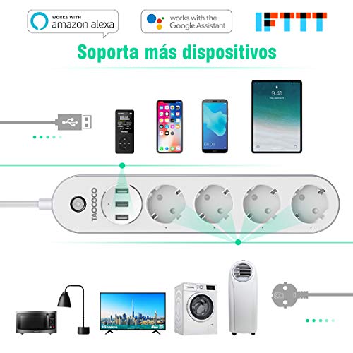 TAOCOCO-Regleta-inteligente-Smart-Power-Strip-con-4-zcalos-y-3-USB-Admite-control-por-vozControl-remotoTemporizador-para-la-aplicacinCompatible-con-Alexa-Google-Home-e-IFTTT-Multiplex-Smart