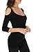 ZJCT Women's Open Cold Shoulder Stretch Long Sleeve Tee Shirt Casual Blouse Tops