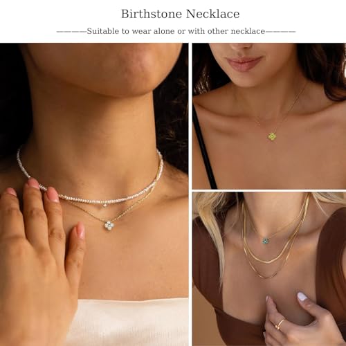 FUNEIA Necklace Women Gold Chain Birthstone Women 18k Adjustable Four Leaf Clover Emerald Diamond Gold Necklace Jewelry Gifts For Wife Mom Girlfriend Anniversary Valentine's Day Rega