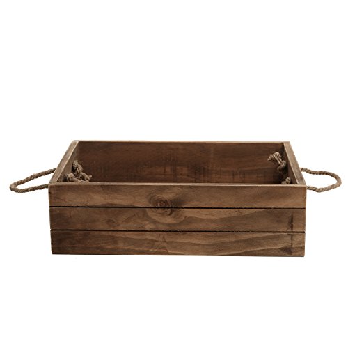 MyGift Rustic Brown Wooden Storage Bin with Rope Handles, Decorative