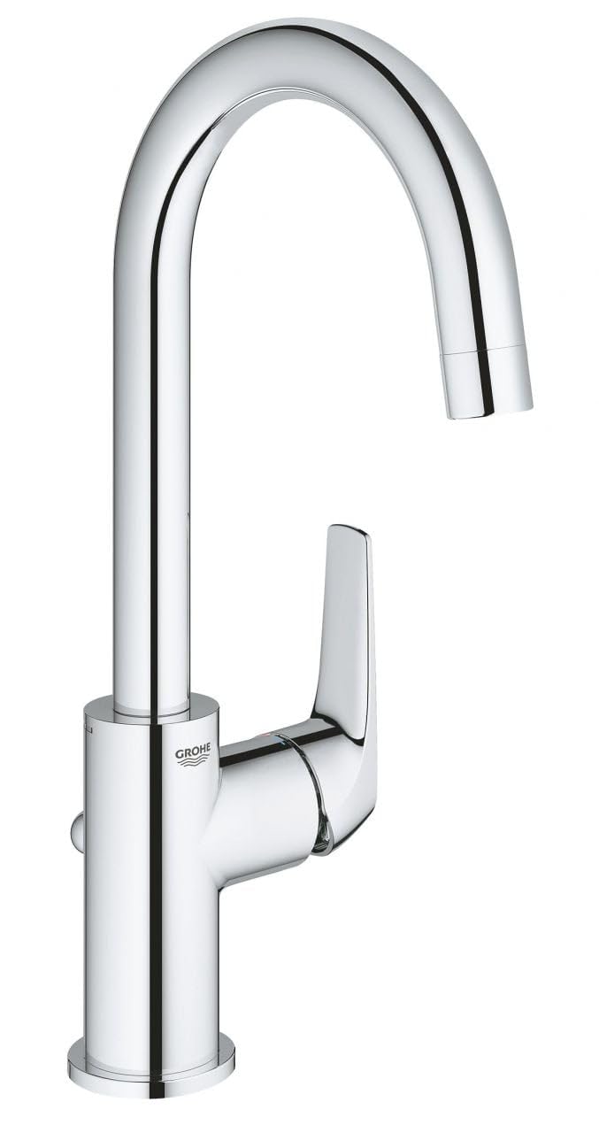 GROHE Start Flow Single-Lever Basin, L-Size A Water-Saving Tap with High Swivel Spout and Pop-Up Waste Set, Chrome Finish 23811000