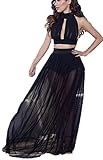 Allonly Women Sexy 2 Pieces Tank Tops Mesh Bodycon Split Party Maxi Skirt Set