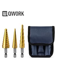 QWORK - Juego de 3 brocas de titanio con bolsa de almacenamiento, vástago hexagonal de 28 tamaños 1 8" - 3 4"