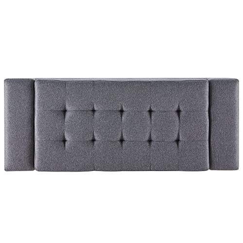 BELLEZE 50 Inch Storage Ottoman Bench, Upholstered Tufted Linen Fabric