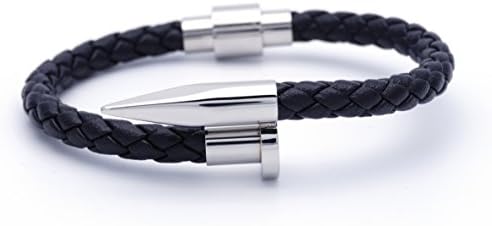 Men & Women Stainless Steel Braided Leather Nail Magnetic Bracelet ( White Gold )