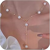Dainty Gold Long Pearl Beaded Y Shape Lariat Necklaces for Women Trendy, Boho Simple Pearl Chain Choker Necklace Charm Party Prom Jewelry Accessories Gift