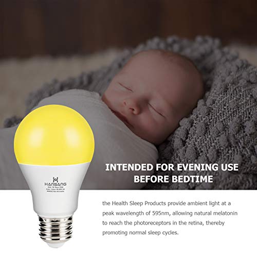 Hansang A19 LED Bug Light Bulb Yellow Color Bulb,7 Watt (60W Equivalent) E26 Medium Base Outdoor Porch Lights, Amber Bedroom Night Light Bulb Bugs Free Bulbs,4 Pack