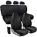 OxGord Padded Cloth Seat Cover Set with Grip Control & Seat Belt Pads for Front High Bucket & Rear Solid or Split Bench - Universal, Non-Slip Fit for Automotive Car, Truck, SUV, Van - 10pc Set, Black