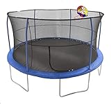 JumpKing 15' Bounce N' Dunk Trampoline & Enclosure Combo with Basketball Hoop Blue
