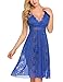 Avidlove Women V-Neck Blue Lingerie Eyelash Lace Babydoll Mesh Chemise Nightwear Outfits M